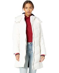 tommy hilfiger women's mid length chevron quilted packable down jacket