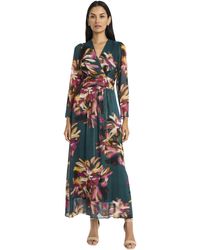 Maggy London - Floral Maxi Wrap Long Sleeve V-neck-elegant Wedding Guest Dress - Lyst