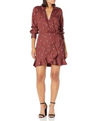 PAIGE - Womens Parisa Mini Wrap With Long Sleeves In Velvet Red Multi Casual Night Out Dress - Lyst