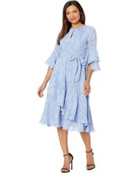 Tahari - Clipped Chiffon Floral Dress With Ruffle Sleeve And Cascade Skirt - Lyst