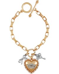 Juicy Couture - Goldtone Heart And Ribbon Charm Toggle Bracelet For - Lyst