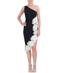 BCBGMAXAZRIA - One Shoulder Sleeveless Floral Applique Midi Cocktail Dress - Lyst