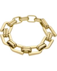 Fossil - Stainless Steel Gold-tone Heritage Double D-link Chain Bracelet - Lyst