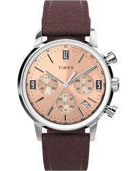 Timex - Brown Strap Rose Gold-tone Dial Stainless Steel - Lyst