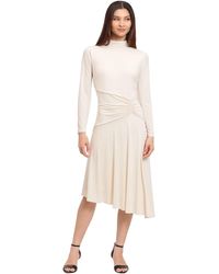 Maggy London - Long Sleeve Mock Neck Midi Dress With Asymmetrical Hem - Lyst