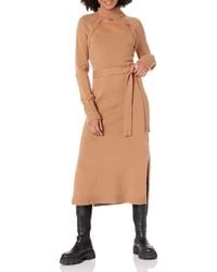 PAIGE - Cherise Dress Midi Silhouette Turtlenck With Self Tie In Toffee Bronze - Lyst