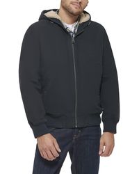 Hollister Hooded Denim Jacket With Gray Sweat Sleeves And Hood In Mid Wash  in Blue for Men