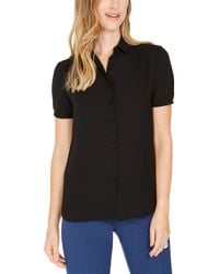 Anne Klein - Btn Down Bls W/cap Slv-anne Blk - Lyst
