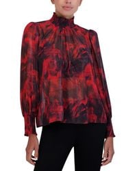 BCBGMAXAZRIA - Relaxed Long Sleeve Blouse Smocked Mock Neck Cuff Top - Lyst