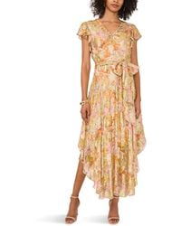 Vince Camuto - V Neck Button Down Maxi Dress With Flutter Sleeve - Lyst