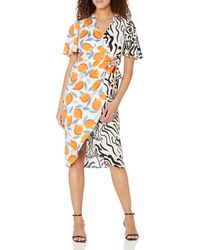 Donna Morgan - Plus Size Contrast Printed True Wrap Dress Event Occasion Guest Of - Lyst