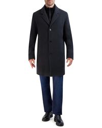 Cole Haan - Car Coat With Rib Knit Bib And Faux Leather Detail - Lyst