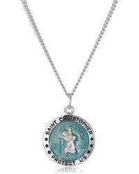 Amazon Essentials - Sterling Silver Round St. Christopher Pendant With Blue Background And Rhodium Plated Stainless Steel Chain - Lyst