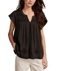 Lucky Brand - Short Sleeve Embroidered Smocked Blouse - Lyst