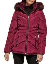 Guess - Faux Fur Trim & Lined Hooded Puffer Jacket - Lyst