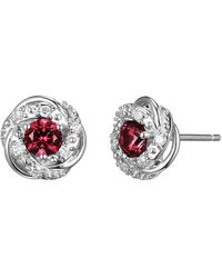 Amazon Essentials - Platinum Over Sterling Silver 1/8th Carat Total Weight Lab Grown Diamond And Created Ruby Delicate Knot Stud Earrings - Lyst