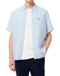 Lacoste - Short Sleeve Regular Fit Linen Casual Button-down Shirt With Front Pocket - Lyst