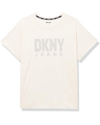 DKNY - Plus Size Short Sleeve V-neck Tee W/logo Patch - Lyst