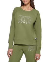 DKNY - Long Sleeve Crew Neck Rhinestone Logo Top - Lyst