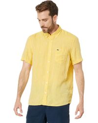Lacoste - Short Sleeve Regular Fit Linen Casual Button-down Shirt With Front Pocket - Lyst