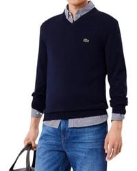 Lacoste - Long Sleeve V Neck Cotton Jersey Sweater - Lyst
