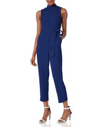 Calvin Klein Cropped Jumpsuit With Tulip Sleeve in Blue - Save 26% - Lyst
