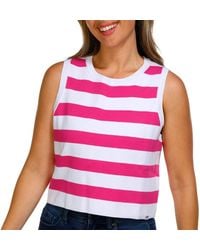 DKNY - Sleeveless Cropped Stripe Jeans Sweater - Lyst