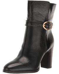 Franco Sarto - S Informa Wren Buckle Detail Heeled Booties Black Leather 6.5 M - Lyst