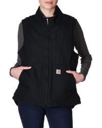 Carhartt - Womens Loose Fit Washed Duck Sherpa-lined Mock Vest Work Utility Outerwear - Lyst