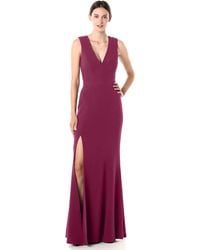 Dress the Population - Sandra Plunging Thick Strap Solid Gown With Slit Dress Dress - Lyst