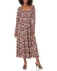 Anne Klein - Printed Square Neck Tie Waist Midi Dress - Lyst