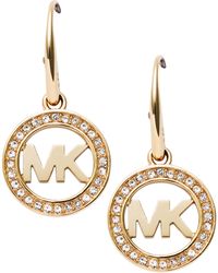 Michael Kors - Stainless Steel And Pavé Crystal Mk Logo Dangle Earrings For - Lyst
