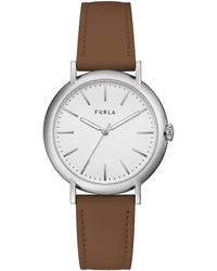 Furla - Ladies Brown Genuine Leather Leather Watch - Lyst