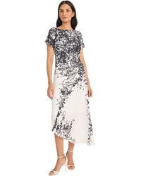 Maggy London - Ruched Waist Asymmetrical Midi Boat Neck Short Sleeve-special Occasion Wedding Guest Dress - Lyst