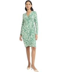 Maggy London - Long Sleeve Wrap V-neck Knee Length Fitted Silhouette Dress With Tie Closure-matte Jersey - Lyst