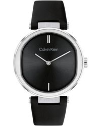 Calvin Klein - Quartz Stainless Steel Case And Leather Strap Watch - Lyst
