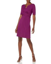Lark & Ro Half Sleeve Twist Front A-line Ponte Dress - Purple
