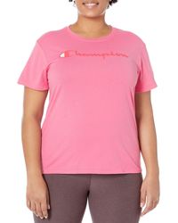 Champion - , Classic Cotton-blend, Crewneck Tee, Jersey T-shirt, Script Logo, Pink Ribbon-y08113, Small - Lyst