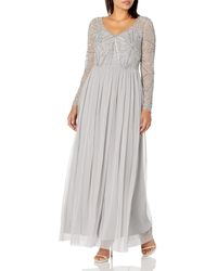 Adrianna Papell - Long Sleeve Gown With Beaded Bodice - Lyst