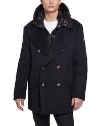 Guess - Jeff Double Breasted Peacoat Hooded Quilted - Lyst