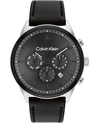 Calvin Klein - , Ck Infinite Multi-function Watch With Sunray Dial, Water Resistant, Black Leather Strap, - Lyst