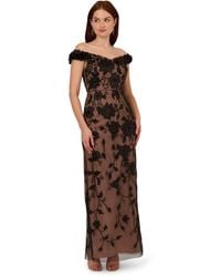 Adrianna Papell - Off Shoulder Bead Long Dress - Lyst