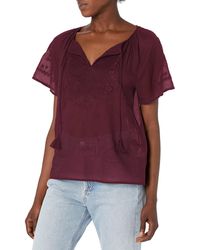 Lucky Brand - Womens Embroidered Flutter Sleeve Top Shirt - Lyst