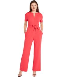 Donna Morgan - Short Sleeve Notch Neck Waist Tie | Jumpsuits For Dressy - Lyst