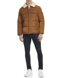 Guess - Mid-weight Puffer Jacket With Sherpa Collar - Lyst