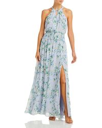 BCBGMAXAZRIA - Sleeveless Halter Neck Smocked Waist Side Slit Maxi Evening Dress - Lyst