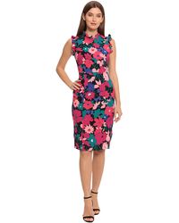 Maggy London - Dresses Ruffle Neck And Armhole Sheath Dress Black/bright Rose - Lyst