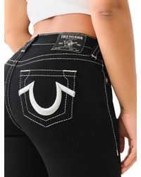 TRUE RELIGION - Lurex Billie Mid Rise Straight Big T Stitching Jeans - Lyst