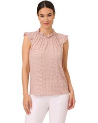 Adrianna Papell - Mock Neck Print Top With Ruffled Details - Lyst