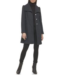 Guess - Long Button Front Belted Wool Walker - Lyst